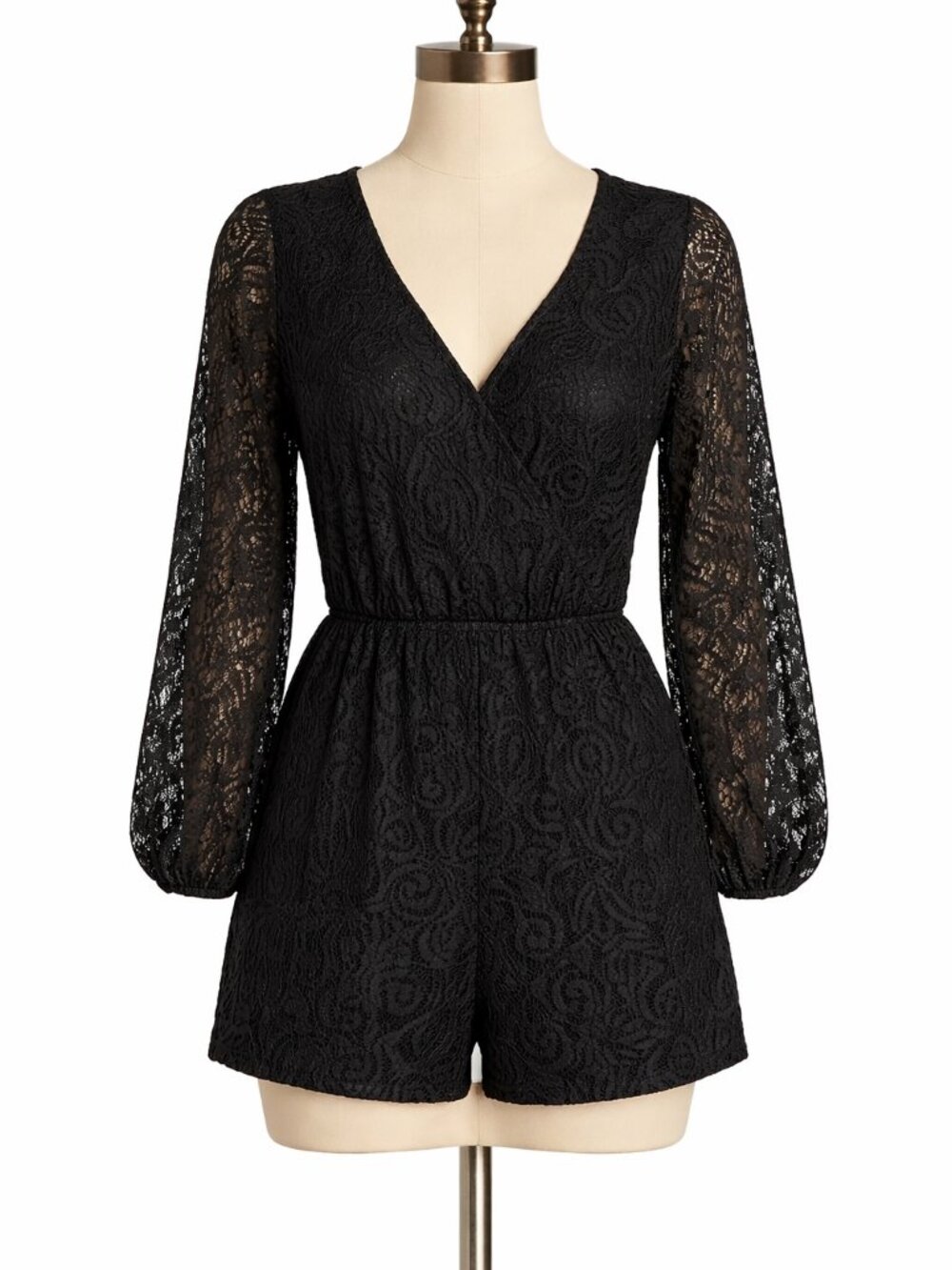 Misa Los Angeles Black Lace V-Neck Long Sleeve Romper NWT size L
